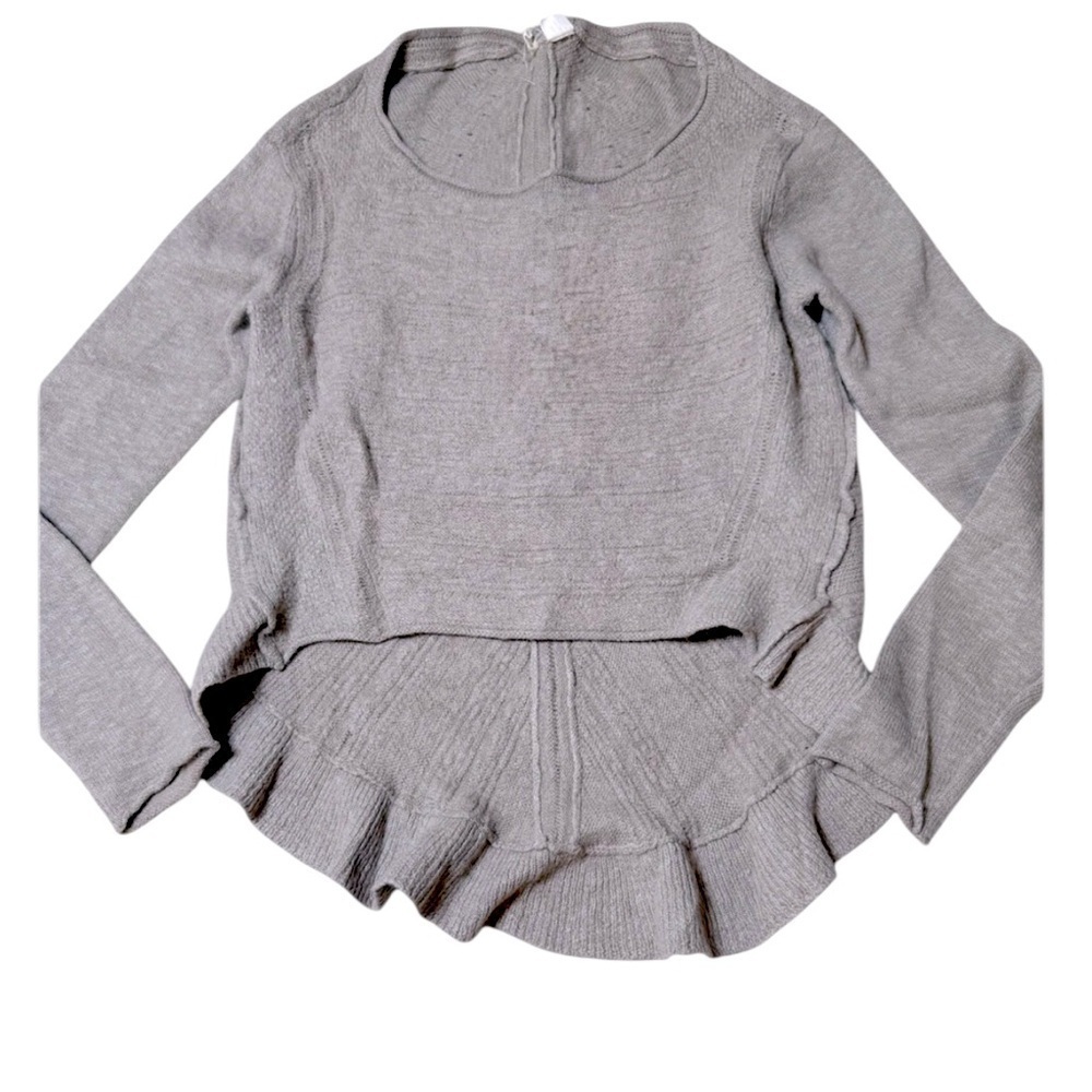 Moth Anthropologie Taupe Peplum Sweater - Shrunken Fit (Tagged L, Fits XS)